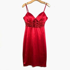 Red Satin mini dress bodycon Y2K Strappy Sweetheart neckline party date night M